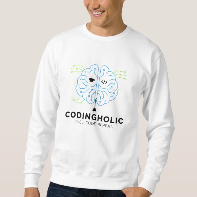 Men Clean Tech Brain Coding Graphic Programmers Sweatshirt (Front)