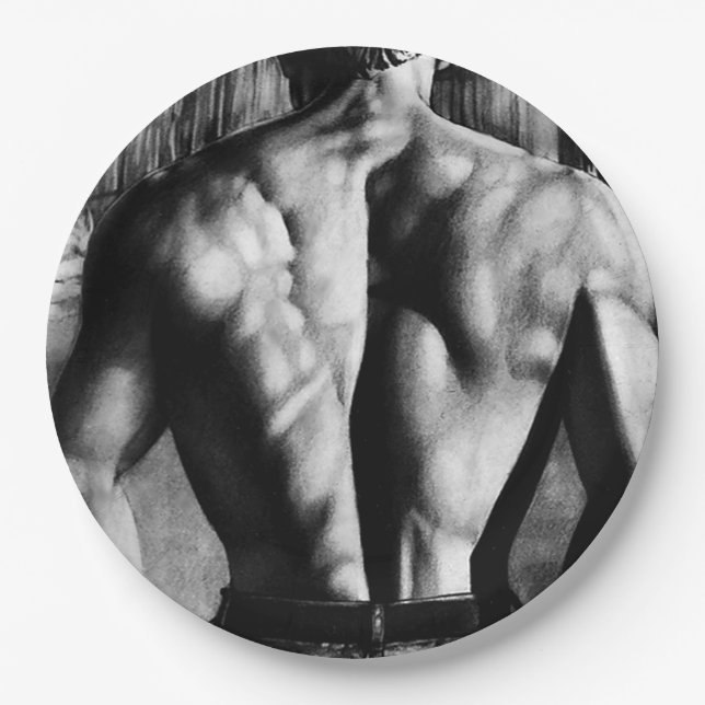 Men Cool Art Drawing Male Bodybuilding Cute Paper Plates (Front)