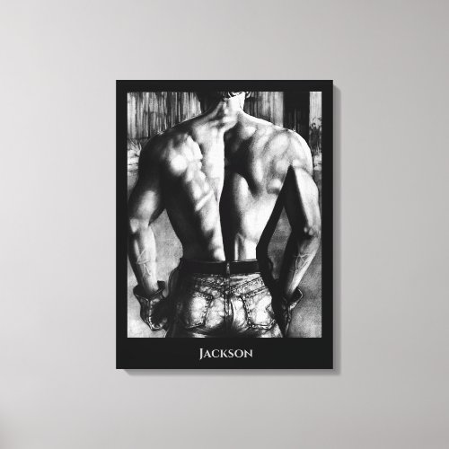 Men Cool Original Fine Art Drawing  Custom Name  Canvas Print