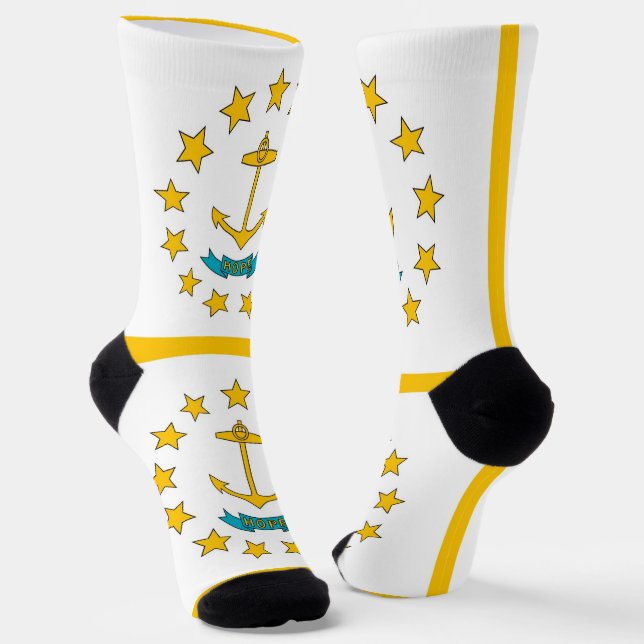 Men crew socks with flag of Rhode Island (Angled)