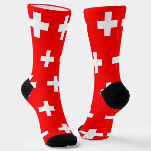 Men crew socks with flag of Switzerland