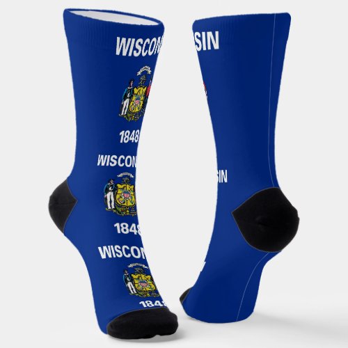 Men crew socks with flag of Wisconsin USA