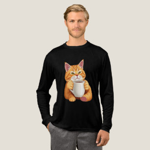 Men Cute Ginger Cat Coffee Graphic Performance Tri-Blend Shirt
