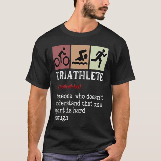Men Dad Sports Swim Bike Run Triathletes  Triathlo T-Shirt (Front)