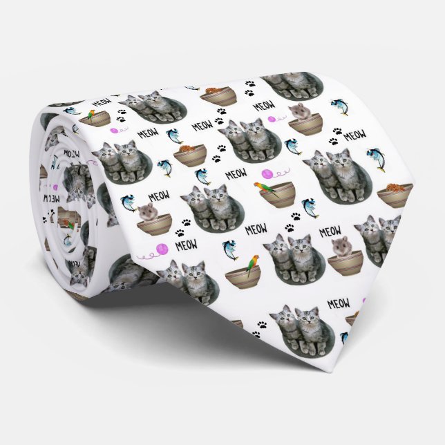 Men Designer Cats Kittens Meow Neck Tie (Rolled)