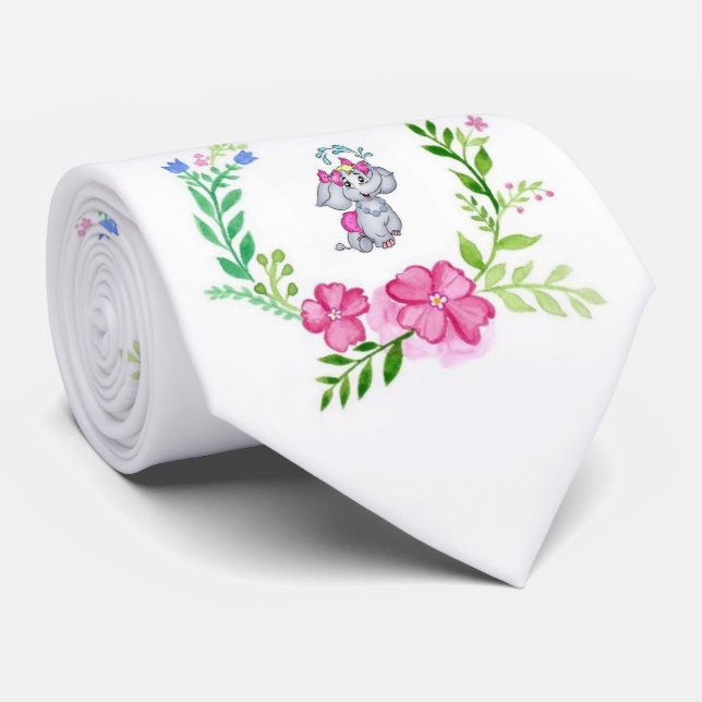 Men Designer Floral Elephant Neck Tie (Rolled)