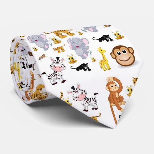 Men Designer Monkey Tiger Elephant Neck Tie