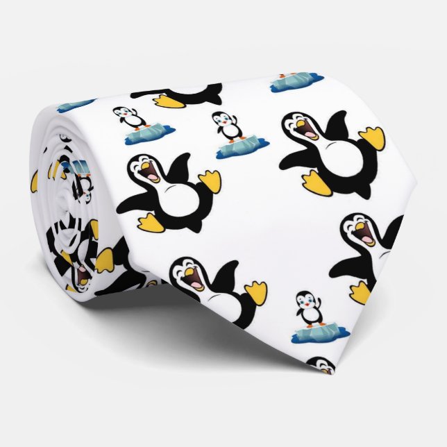Men Designer Penguins Neck Tie (Rolled)