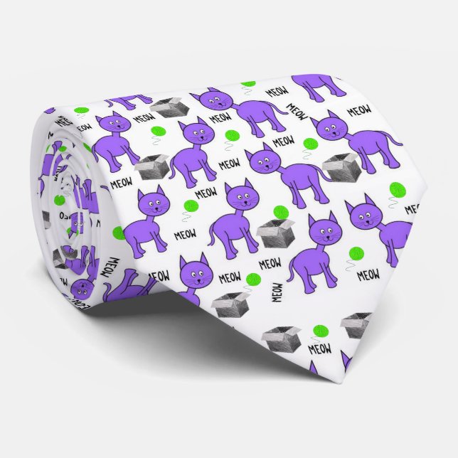 Men Designer Purple Cats Neck Tie (Rolled)