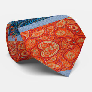 Men Designer Ties Blue Orange Paisley