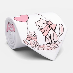 Men Designer Ties Cat Pink Hearts