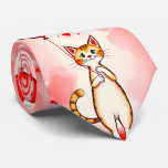 Men Designer Ties Cat Red Hearts