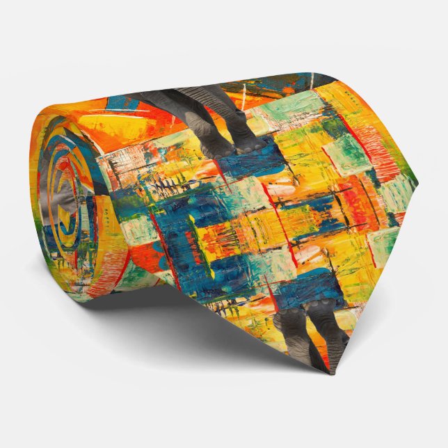 Men Designer Ties Colorful Elephant (Rolled)