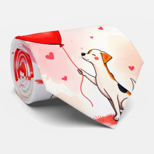 Men Designer Ties Dog Red Hearts