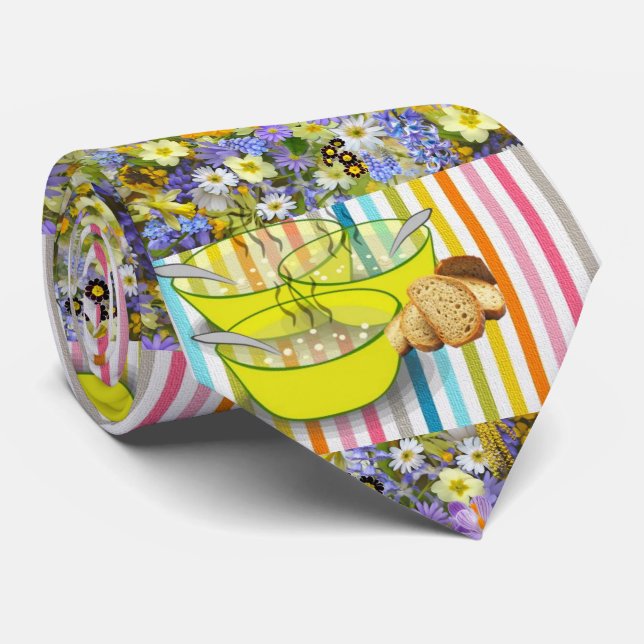 Men Designer Ties Floral Stripe Soup (Rolled)