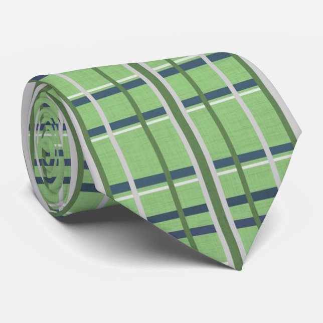 Men Designer Ties Green Plaid (Rolled)