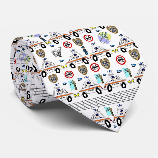 Men Designer Ties Police Cars (Rolled)