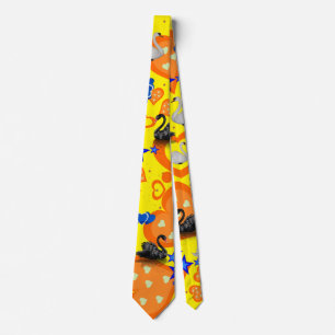 Men Designer Ties Yellow Orange Hearts Swans