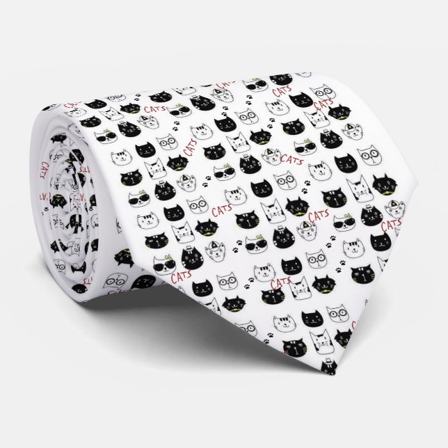 Men Designer Whimsical Cats Kittens Neck Tie (Rolled)