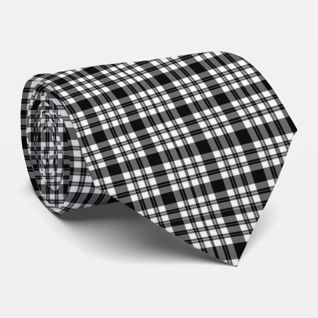 Men Designer White and Black Plaid Neck Tie (Rolled)