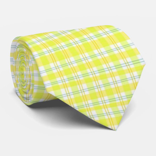 Men Designer Yellow Plaid Neck Tie (Rolled)
