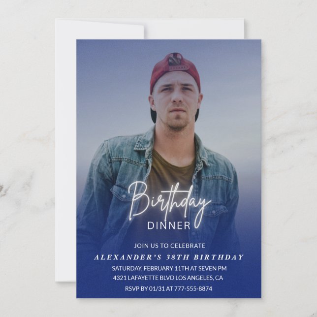 Men Dinner Photo Navy blue 38th birthday Invitation (Front)