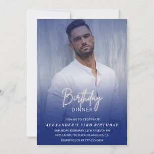 Men Dinner Photo Navy blue 53rd birthday Invitation