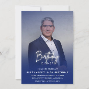 Men Dinner Photo Navy blue 64th birthday Invitation