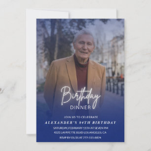Men Dinner Photo Navy blue 84th birthday Invitation