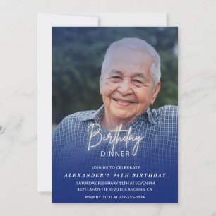 Men Dinner Photo Navy blue 94th birthday Invitation