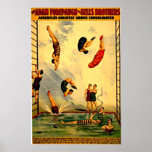 Men diving into Pool Vintage 1898 Circus Poster