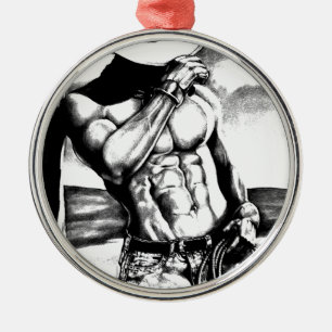 Men Fine Art Cowboy Bodybuilding Cool Metal Ornament