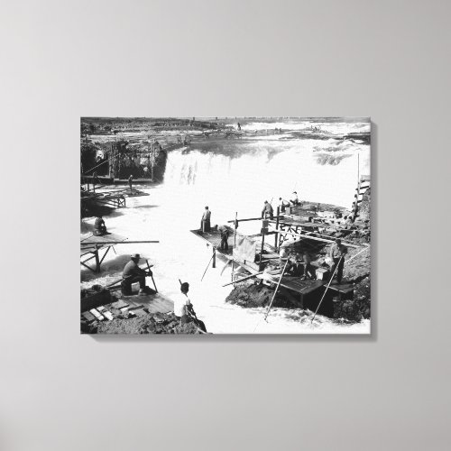 Men fishing at Celilo Falls Photograph Canvas Print