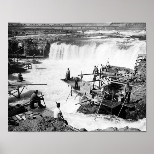 Men fishing at Celilo Falls Photograph Poster