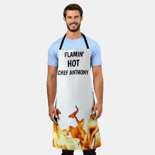 Men Flamin Hot White Modern Dad Chef BBQ Apron