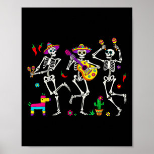 Men Funny Skeleton Dancing Guitar Pinata Cinco De Poster