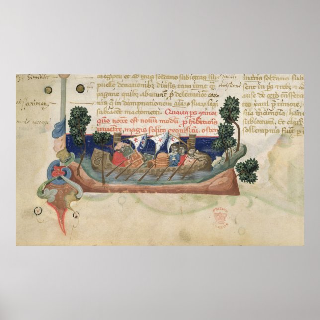 Men in a boat taking supplies to the Holy Land Poster (Front)