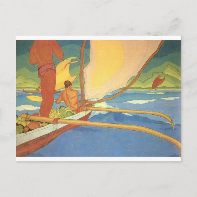 Men in an Outrigger Canoe Headed for Shore Postcard (Front)