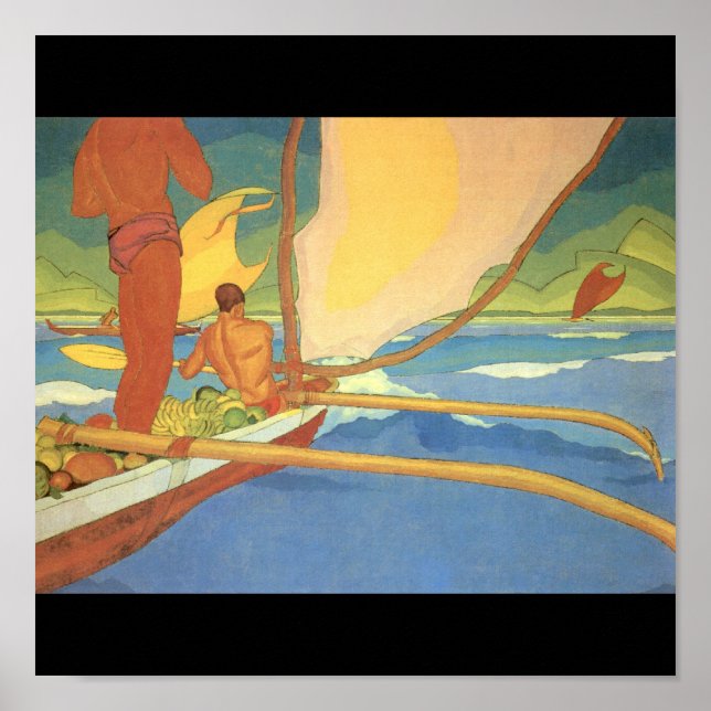 Men in an Outrigger Canoe Headed for Shore Poster (Front)