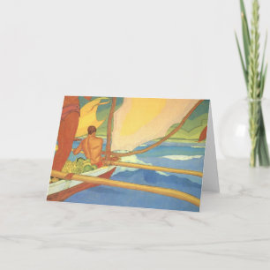 Men in an Outrigger Fine Art Greetings Card