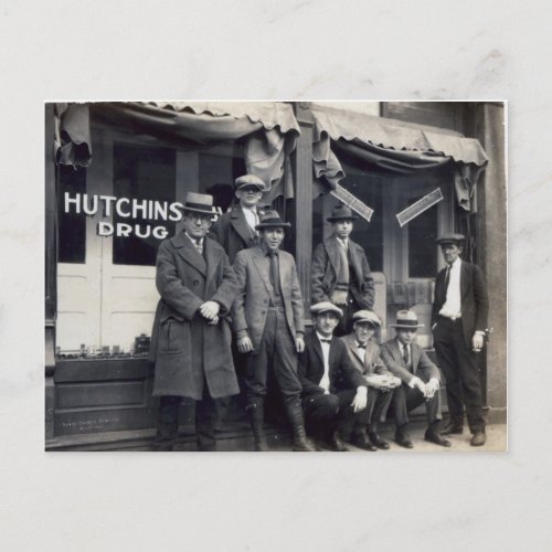 Men In Front of  Hutchings_Davis Drug Store Postcard