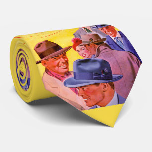 men in hats print neck tie