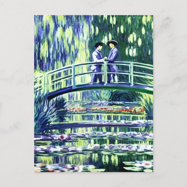 Men in Love on the bridge in the Style of Monet Postcard (Front)
