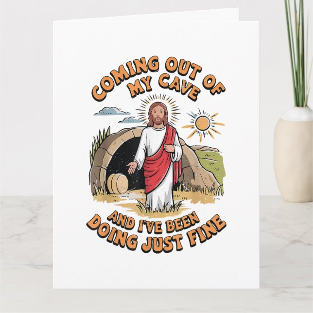 Men Jesus Coming Out of My Cave Card (Front)