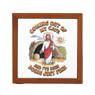 Men Jesus Coming Out of My Cave Desk Organizer