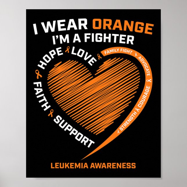 Men Kids Fighter Gift I Wear Orange Leukemia Aware Poster (Front)