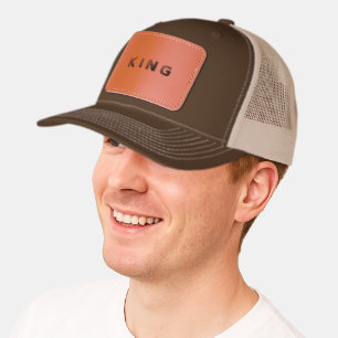 Men KING Royal Look Elegant Text Khaki Perfect Fit Leather Patch Hat