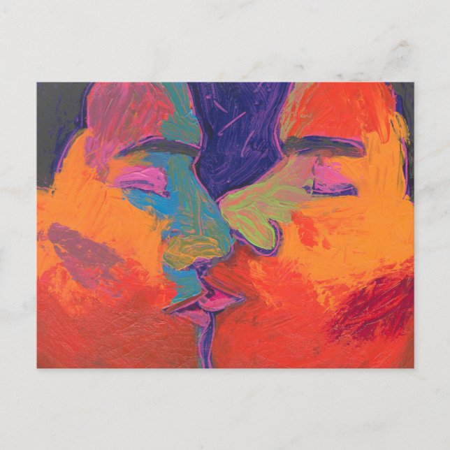 Men Kissing Colorful Postcard (Front)