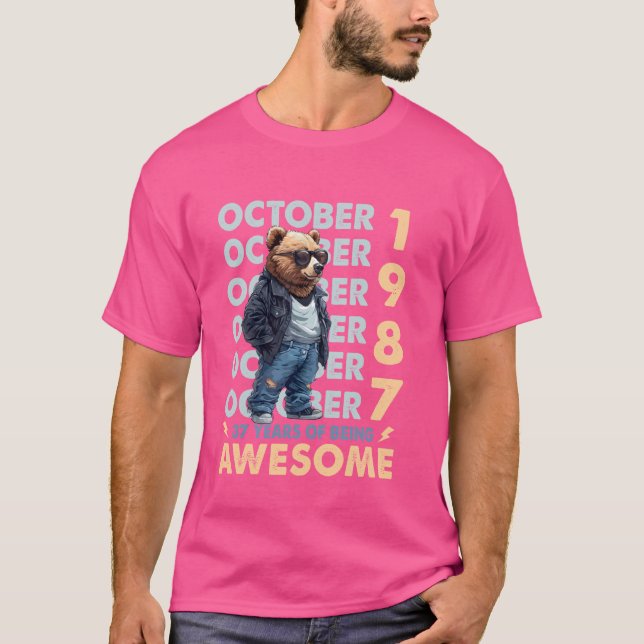 Men Legend October 1987 37th Birthday Cool Bear 37 T-Shirt (Front)