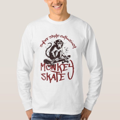 men long sleeve monkey skate  T_Shirt